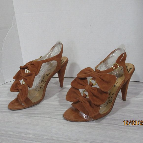 TIBI NEW YORK EXQUISITELY SOFT BROWN SUEDE BOW SANDALS. 4" HEEL. MADE IN ITALY! - Picture 5 of 10